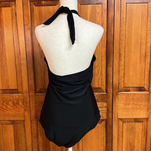 Black One Piece Swimsuit with Split Midline Batwing Flap Material 3XL - Picture 8 of 10